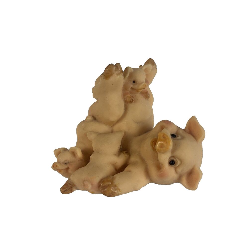 Playful Mama Pig Sow w/ 3 Babies Resin Figurine 2" Tall